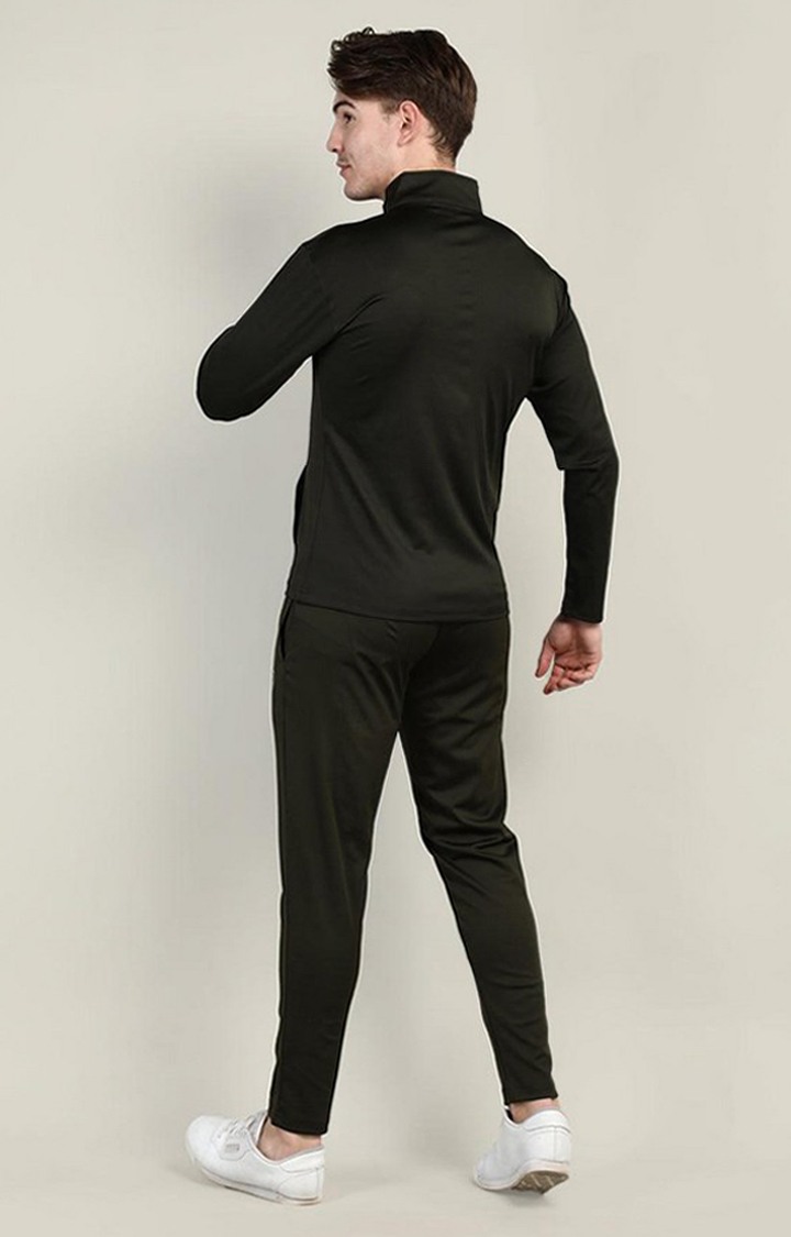 Men's Dark Olive Solid Polyester Tracksuit