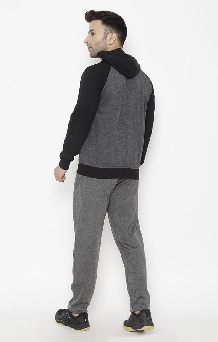 Men's Grey and Black Colourblocked Polyester Tracksuit