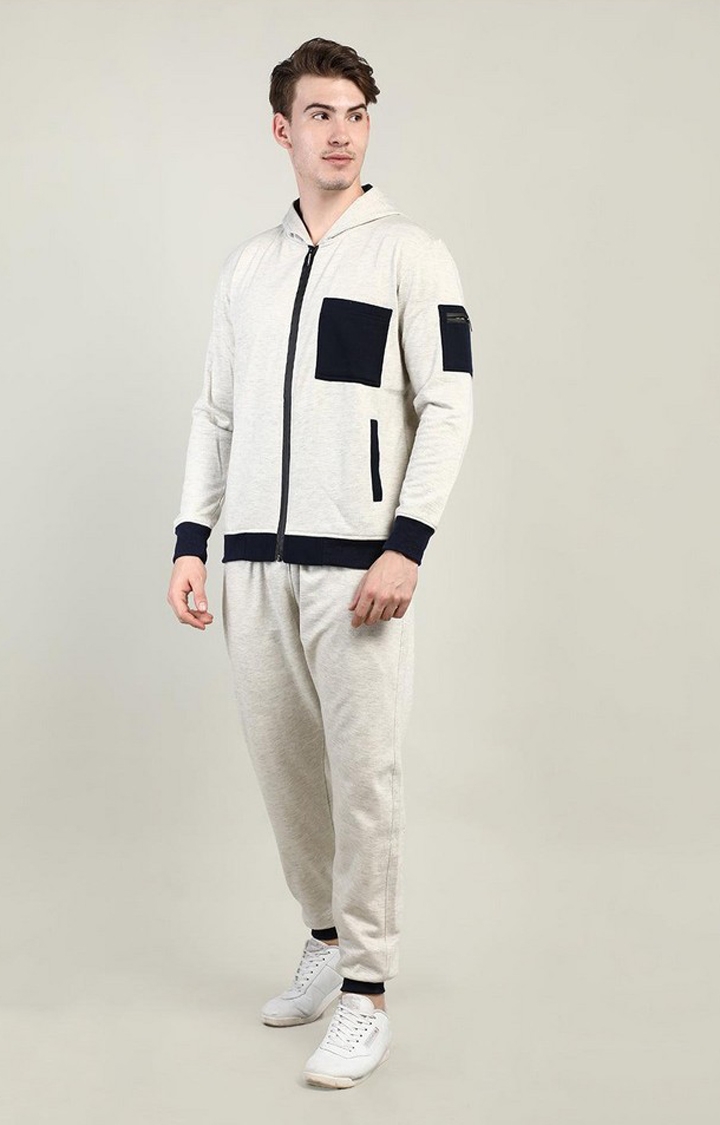 Men's Grey Solid Polyester Tracksuit