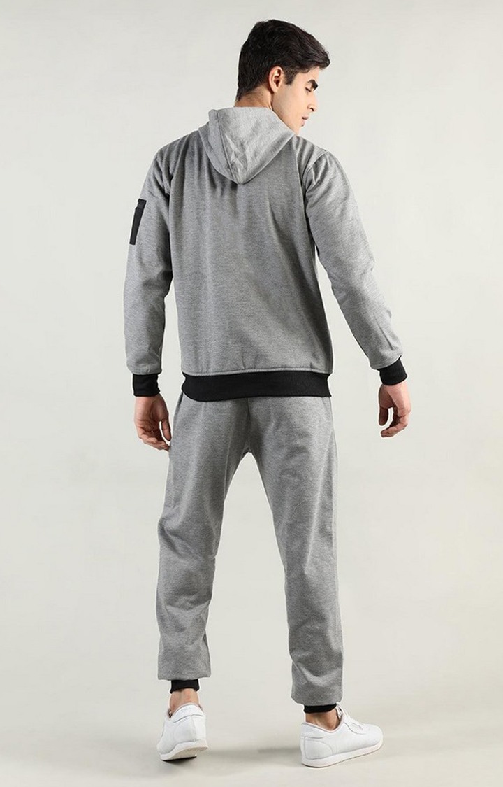 Men's Grey Solid Polyester Tracksuit