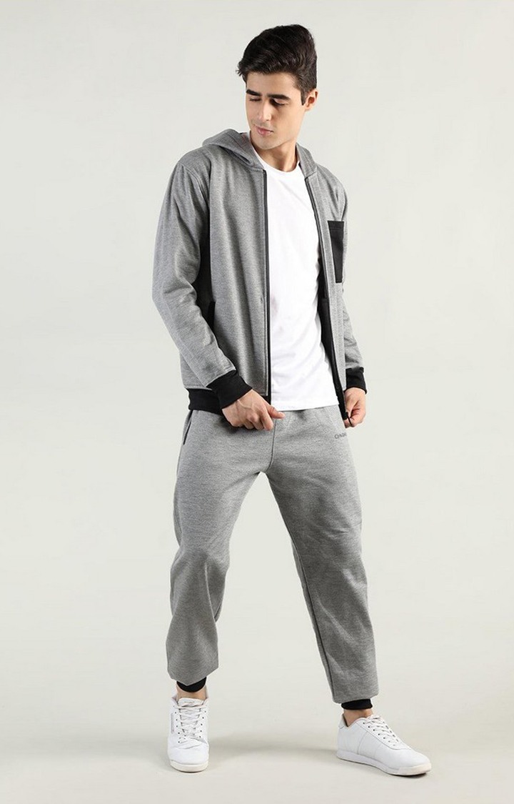 Men's Grey Solid Polyester Tracksuit