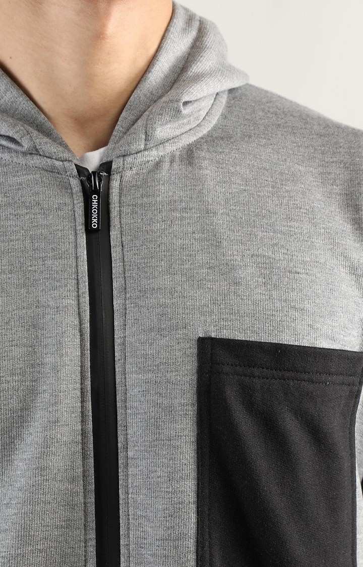 Men's Grey Solid Polyester Tracksuit