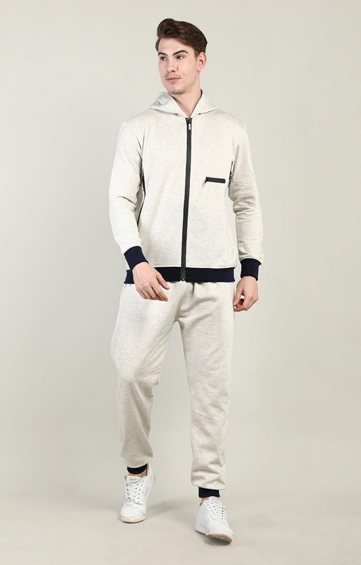 Men's Grey Solid Polyester Tracksuit