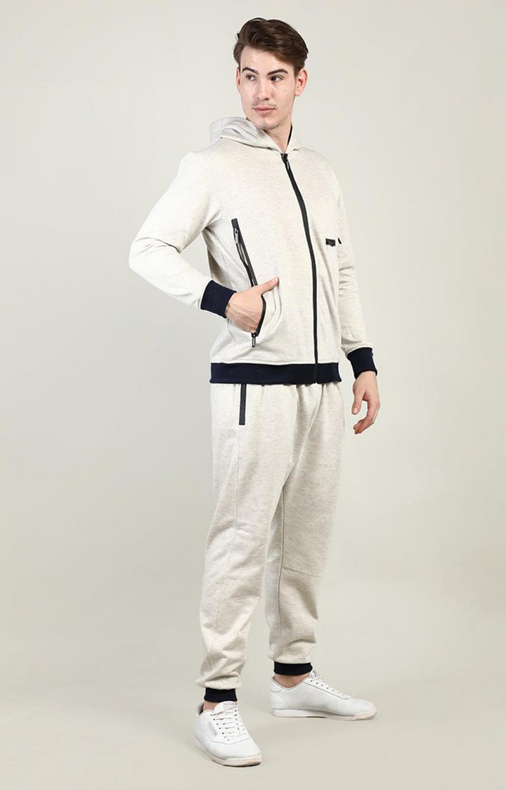 Men's Grey Solid Polyester Tracksuit