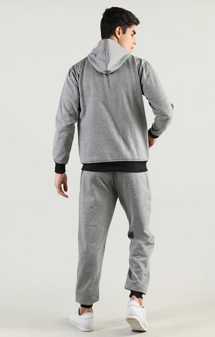 Men's Light Grey Solid Polyester Tracksuit