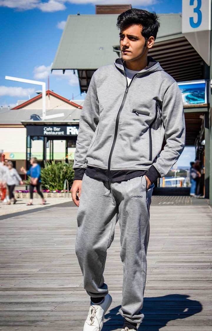 Men s Light Grey Solid Polyester Tracksuit