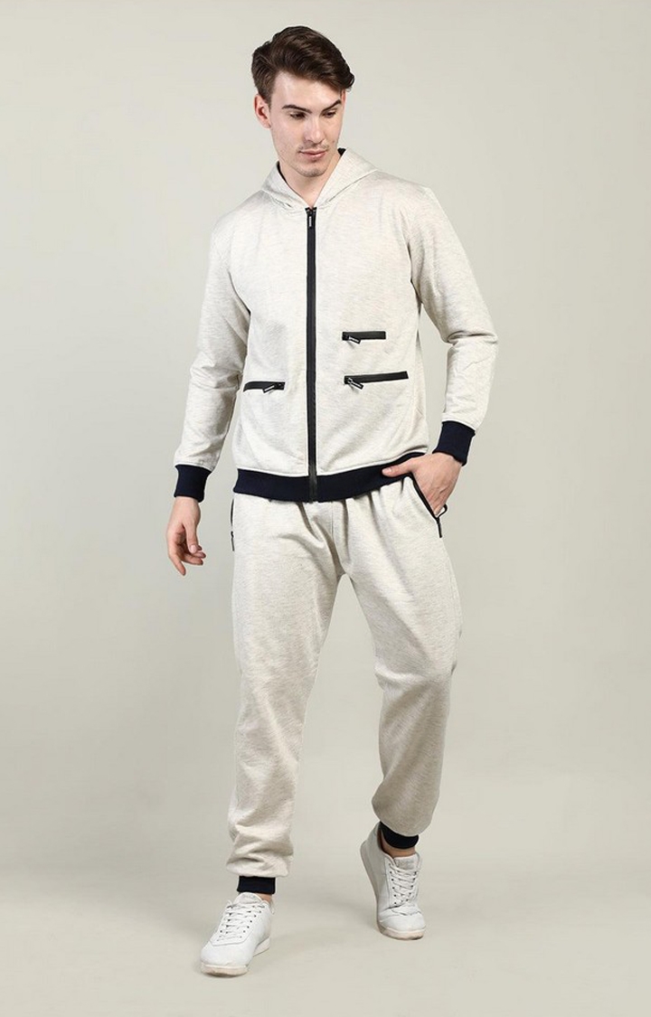 CHKOKKO | Men's Grey Solid Polyester Tracksuit