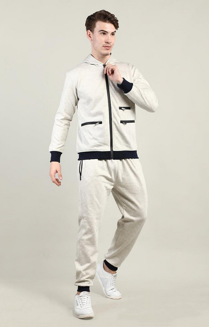 Men's Grey Solid Polyester Tracksuit