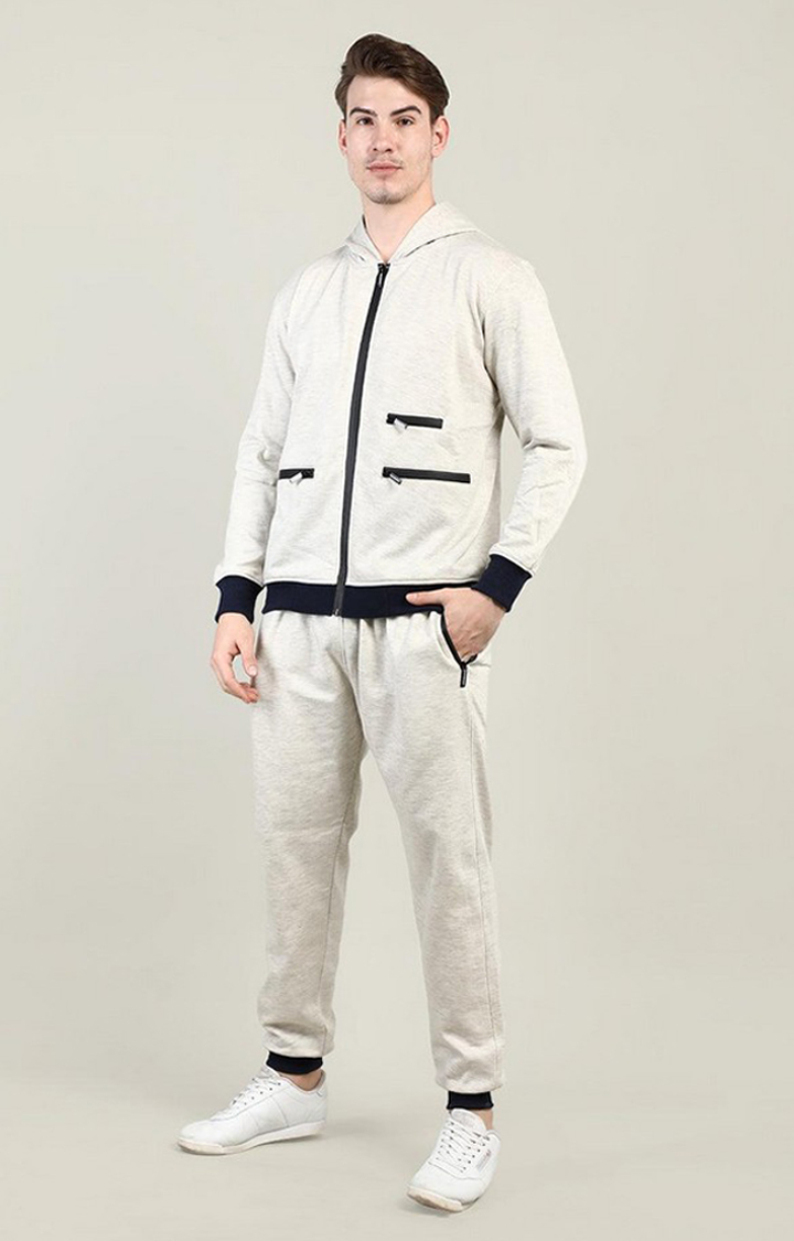 Men's Grey Solid Polyester Tracksuit