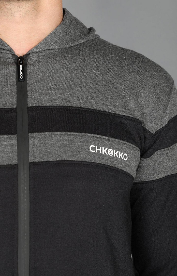 Men's Grey and Black Solid Polyester Tracksuit