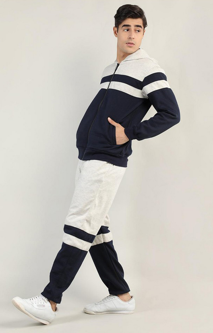 Men's Navy Blue and Grey Solid Polyester Tracksuit