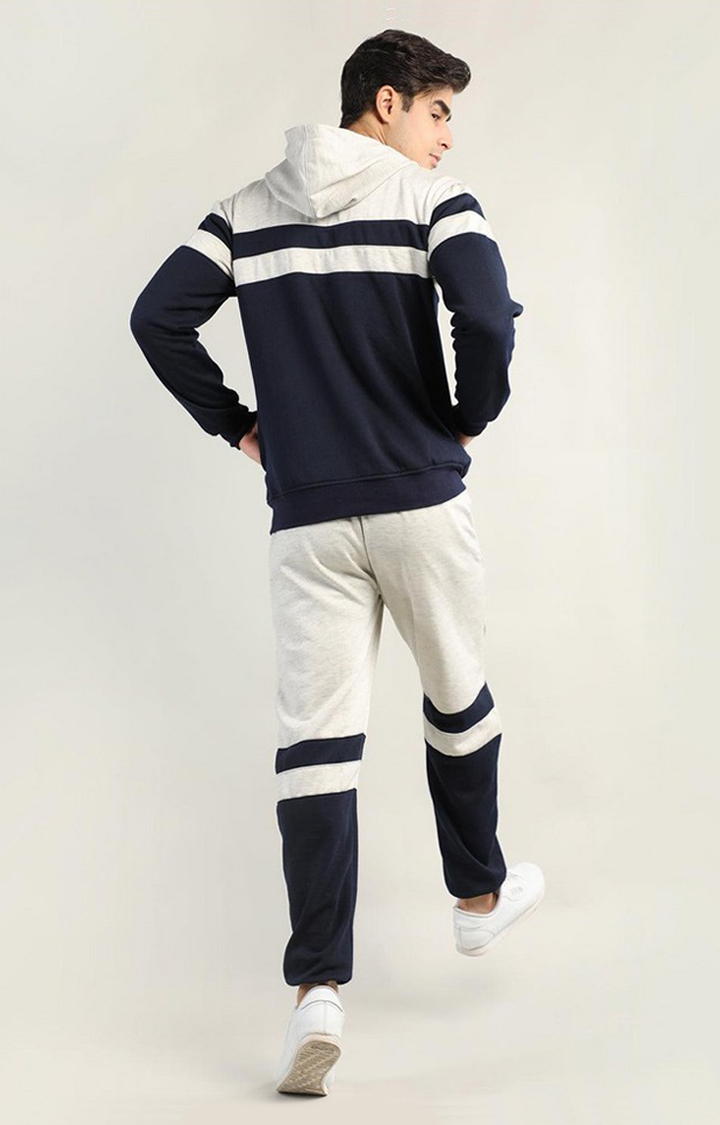 Men's Navy Blue and Grey Solid Polyester Tracksuit