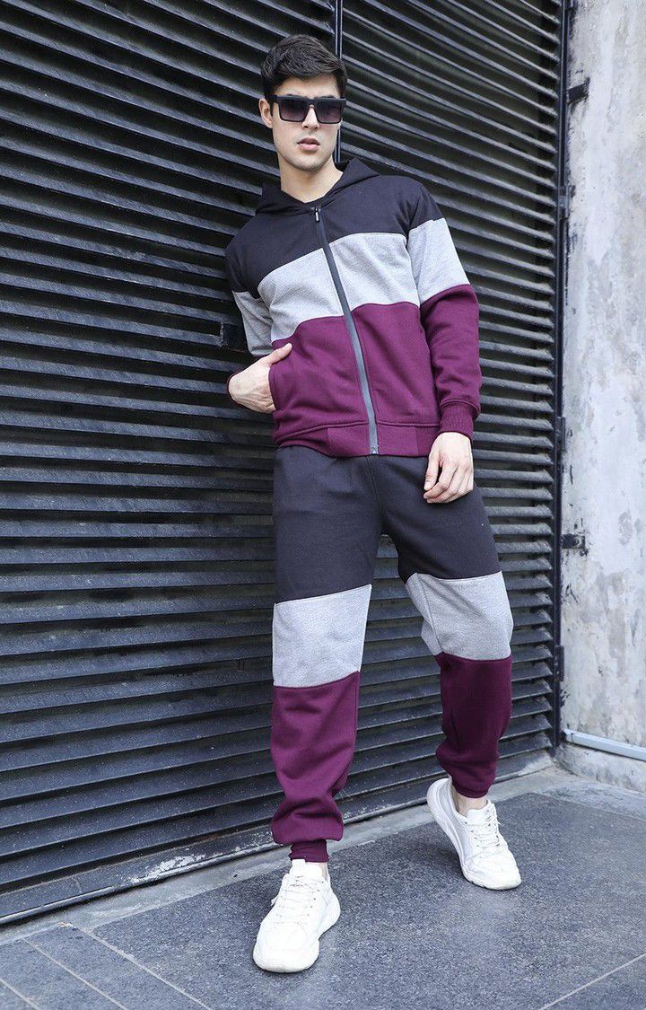 Men's Multicolor Colourblocked Polyester Tracksuit