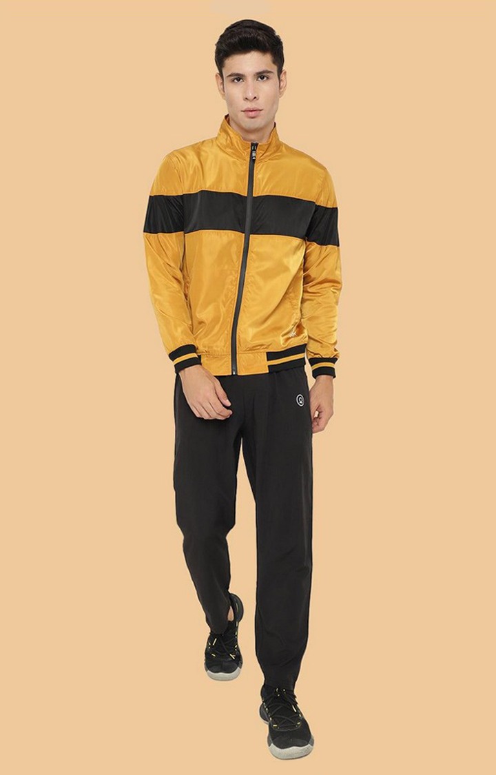 Men s Mustard and Black Colourblocked Polyester Tracksuit