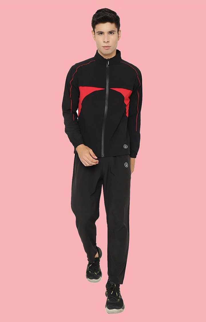 CHKOKKO | Men's Black and Red Solid Polyester Tracksuit