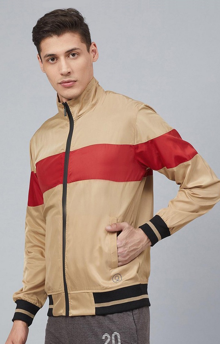 Men's Brown & Red Colorblocked Polyester Windcheater