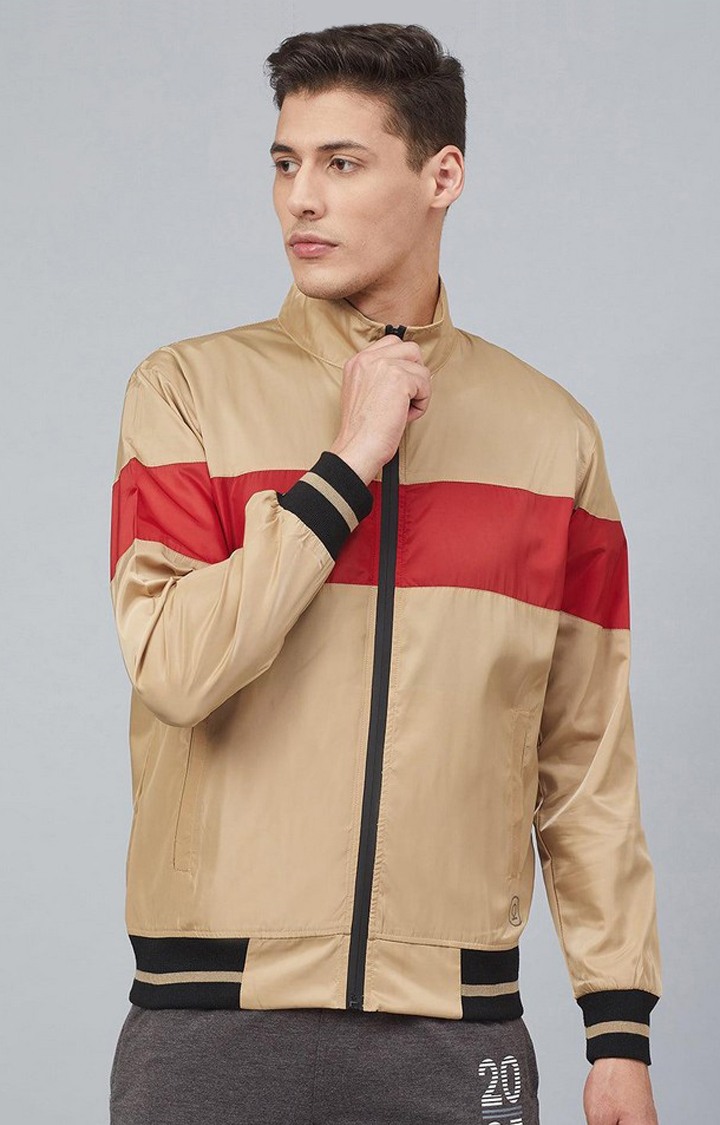 Men's Brown & Red Colorblocked Polyester Windcheater