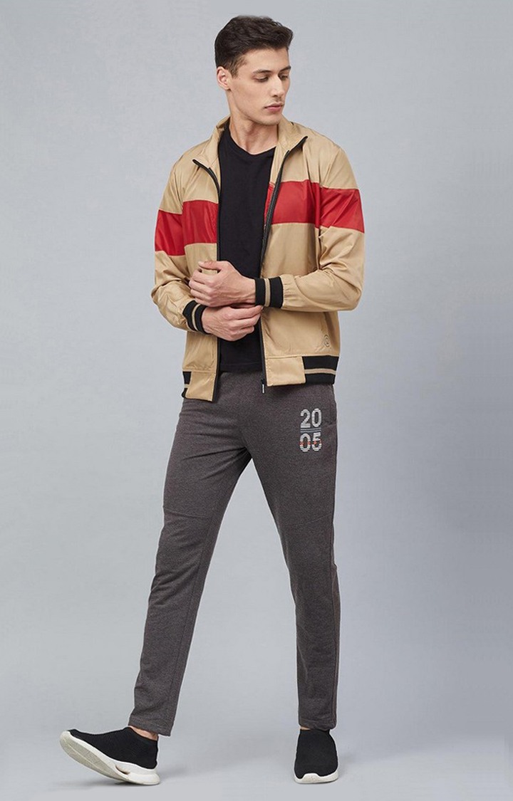 Men's Brown & Red Colorblocked Polyester Windcheater