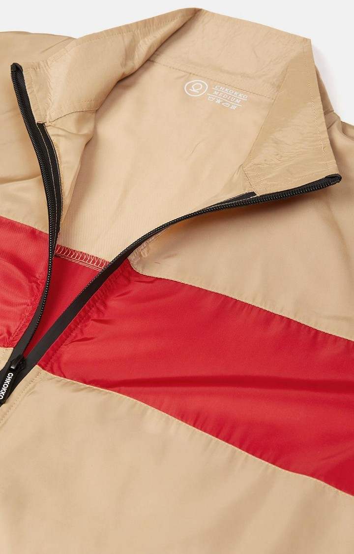 Men's Brown & Red Colorblocked Polyester Windcheater