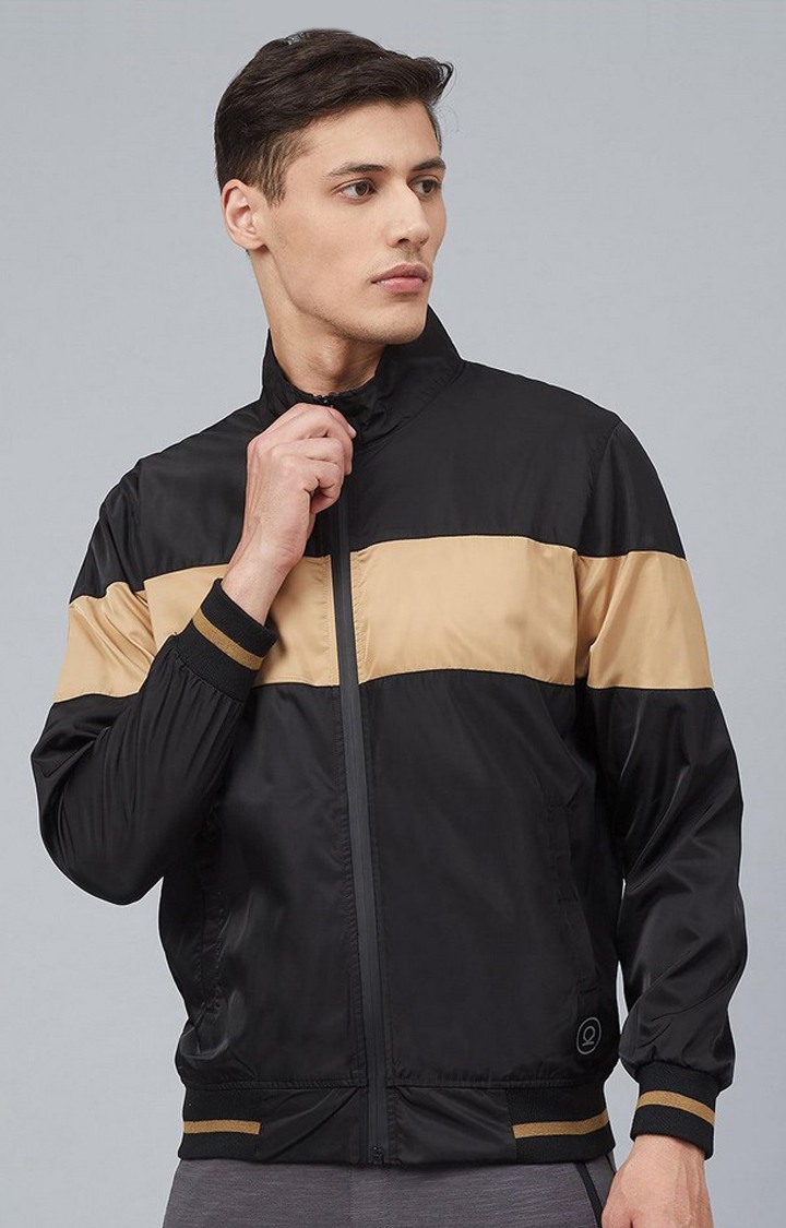 Men's Black & Brown Colorblocked Polyester Windcheater