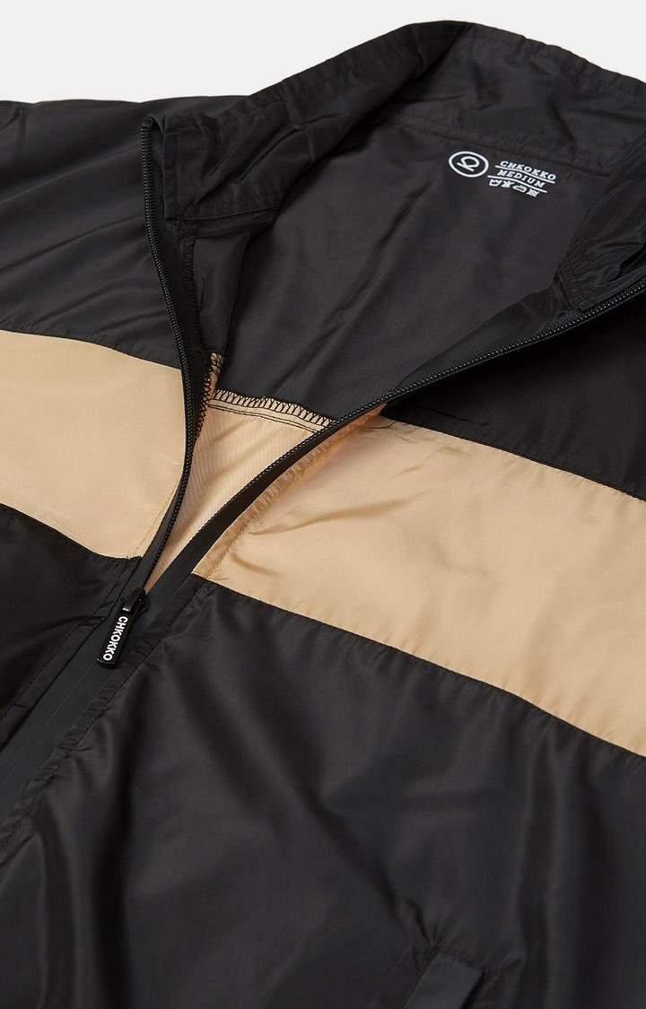 Men's Black & Brown Colorblocked Polyester Windcheater