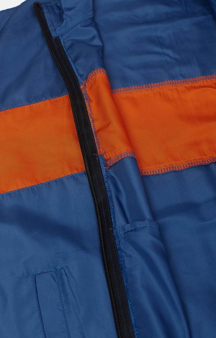 Men's Blue & Orange Colorblocked Polyester Windcheater