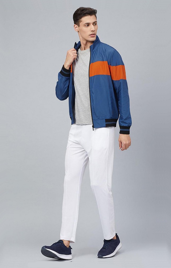 Men's Blue & Orange Colorblocked Polyester Windcheater