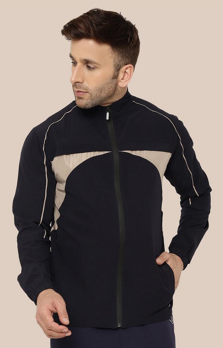 Men's Black Colorblocked Polyester Activewear Jackets