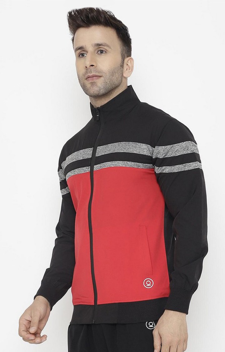 Men's Red & Black Colorblocked Polyester Activewear Jackets
