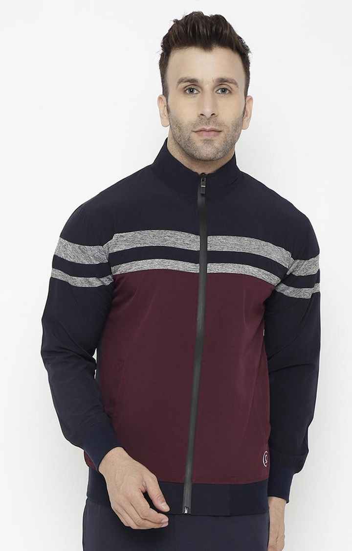 Men's Maroon & Black Colorblocked Polyester Activewear Jackets