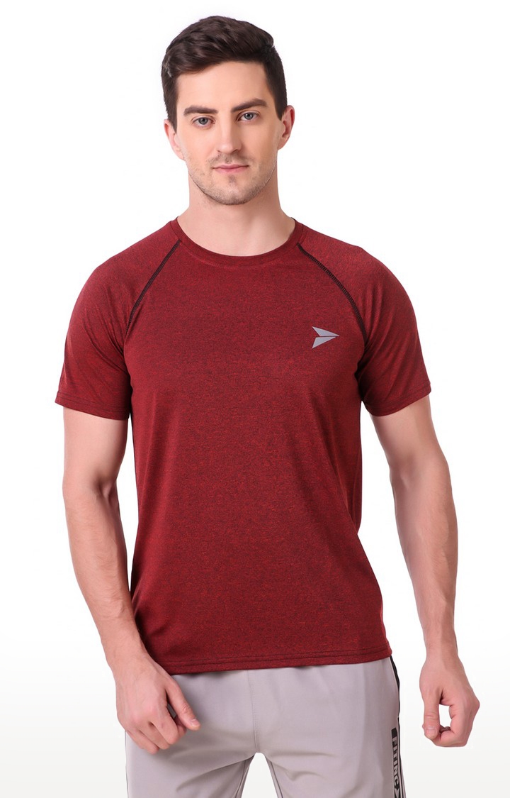 Fitinc | Men's Red Cotton Blend Solid Activewear T-Shirt