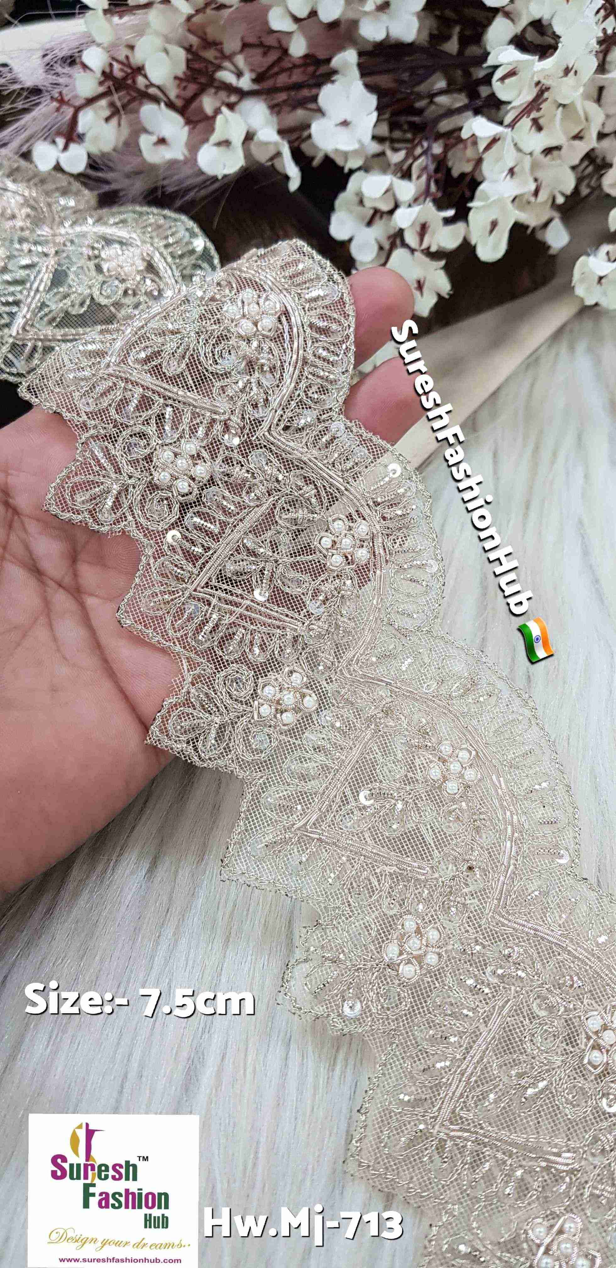 Elegant Water Zardosi Scallop Lace