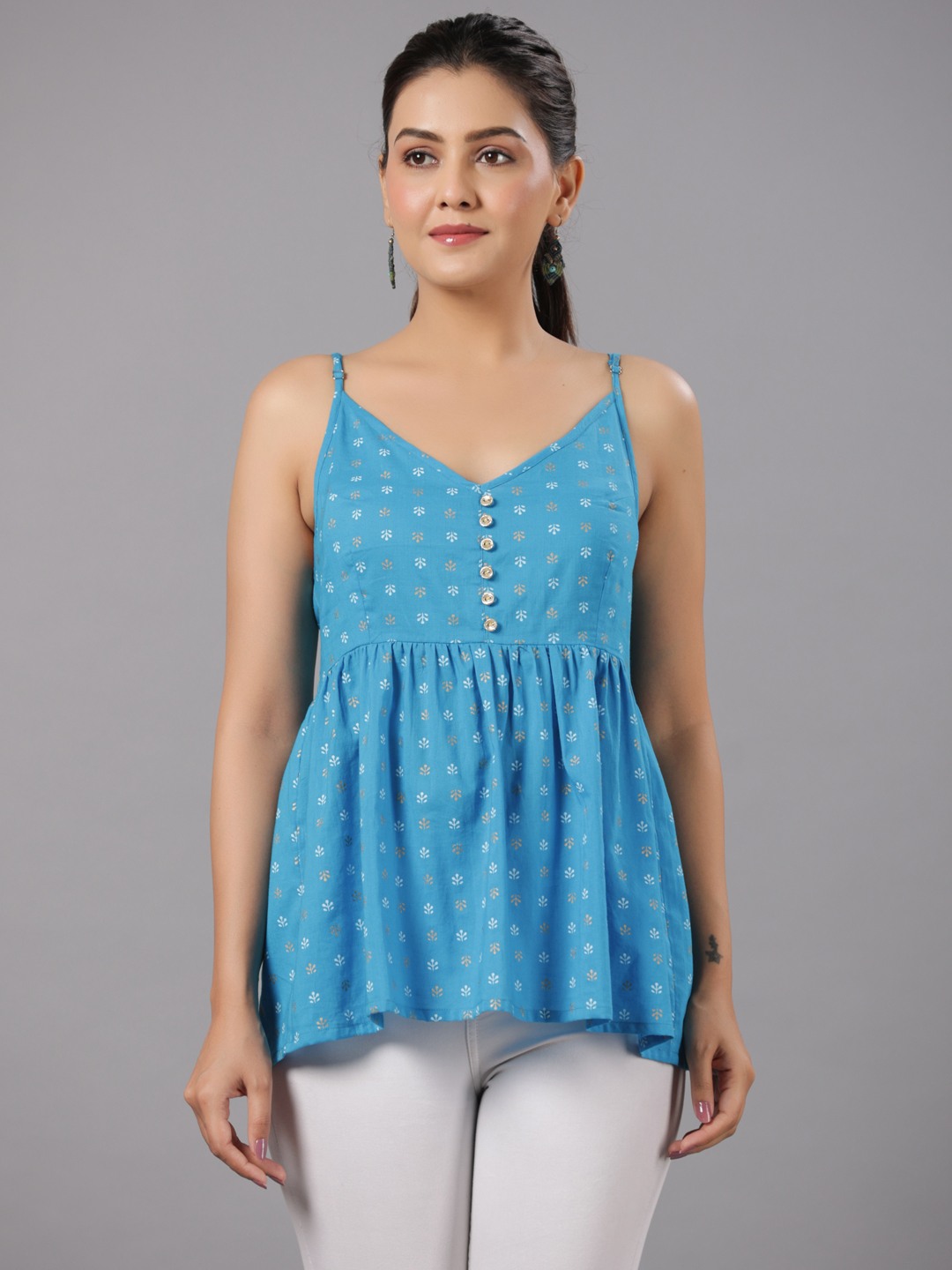 COTTON PRINTED FLARED TOP