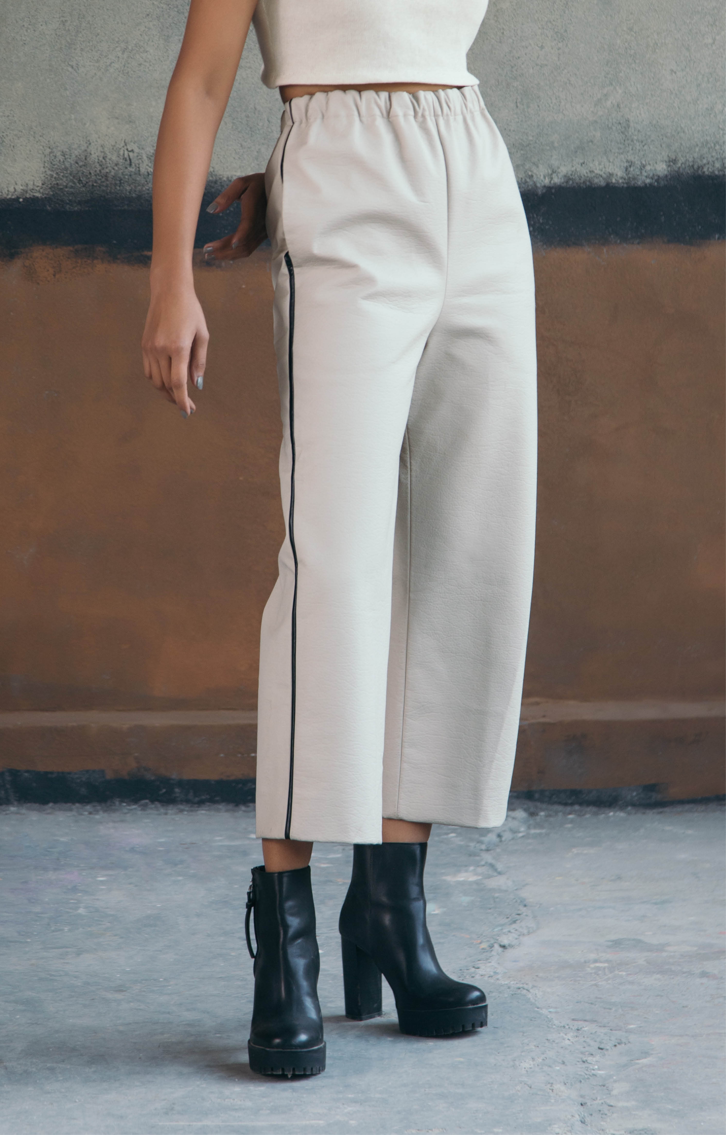 High-Waisted Straight Leather Pants