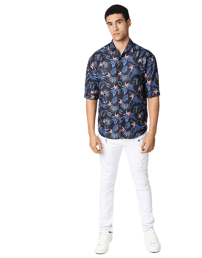 Hemsters | Men's Blue Cotton Printed Casual Shirts 4