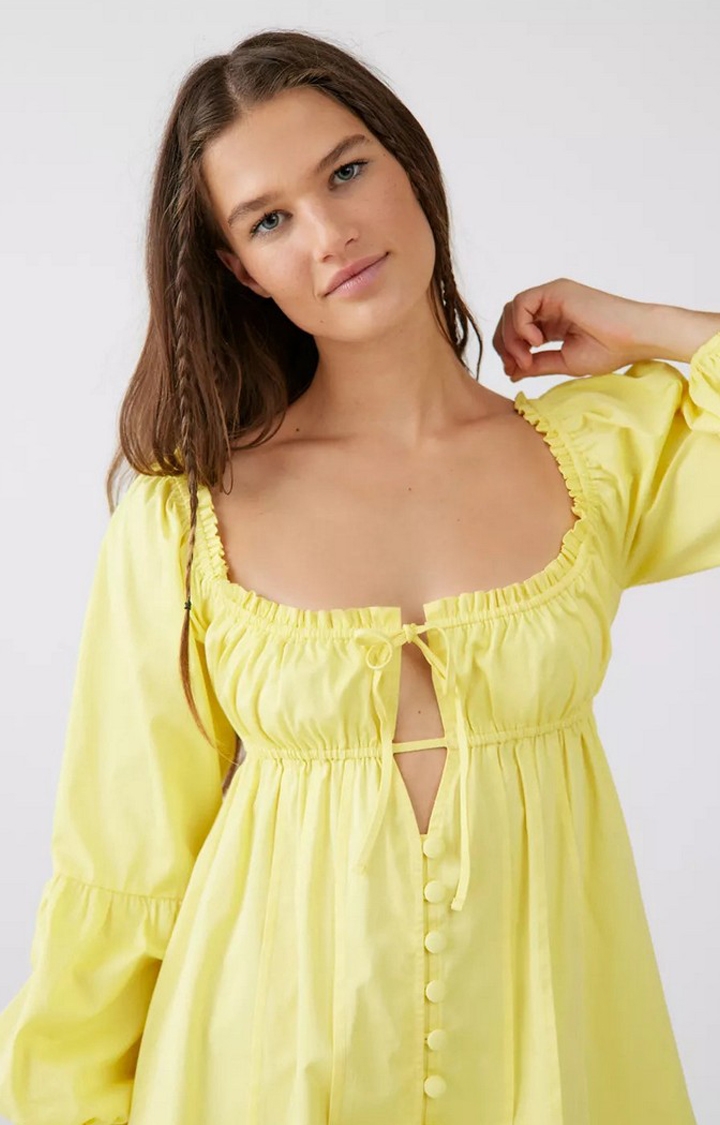 Women's Yellow Puffy Sleeve Mini Dress
