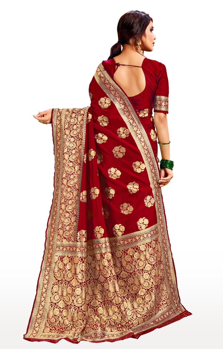 Glemora | Glemora Red and Green Poly Cotton Milano Saree With Unstitched Blouse 3