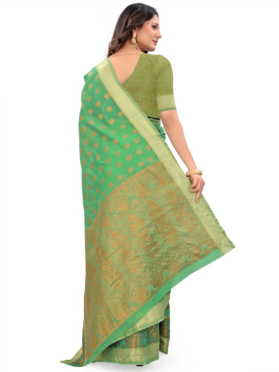 AWRIYA | AWRIYA Presents MINA green colour saree with woven work on blended_cotton fabric zari_woven designer banarasi-sarees with Blouse piece 3