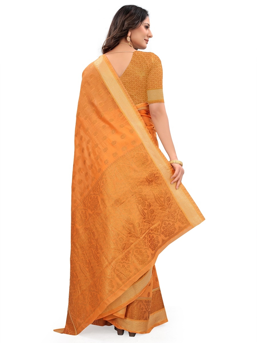 AWRIYA | AWRIYA Presents MINA orange colour saree with woven work on blended_cotton fabric zari_woven designer banarasi-sarees with Blouse piece 4