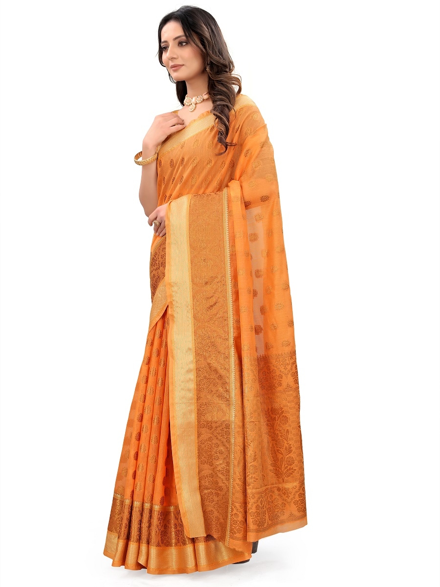 AWRIYA | AWRIYA Presents MINA orange colour saree with woven work on blended_cotton fabric zari_woven designer banarasi-sarees with Blouse piece 2