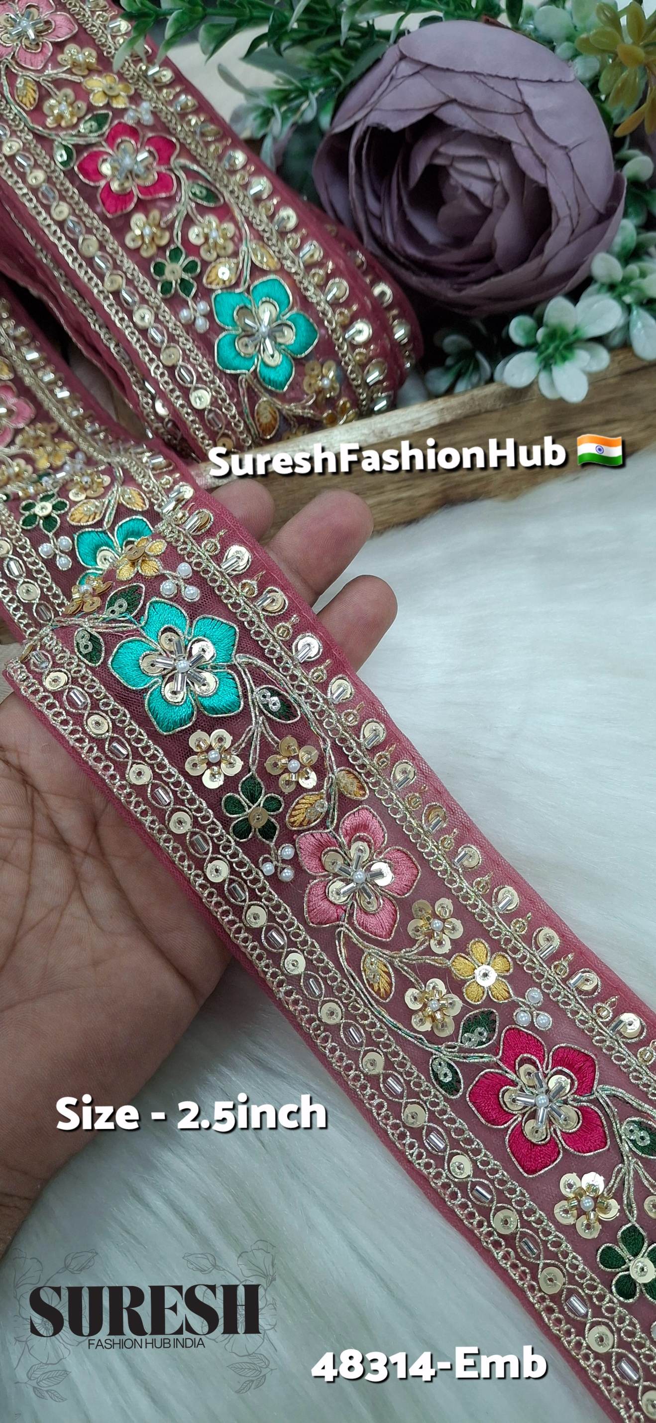 Gajri Multicolor Kaddana Floral Embroidery Lace
