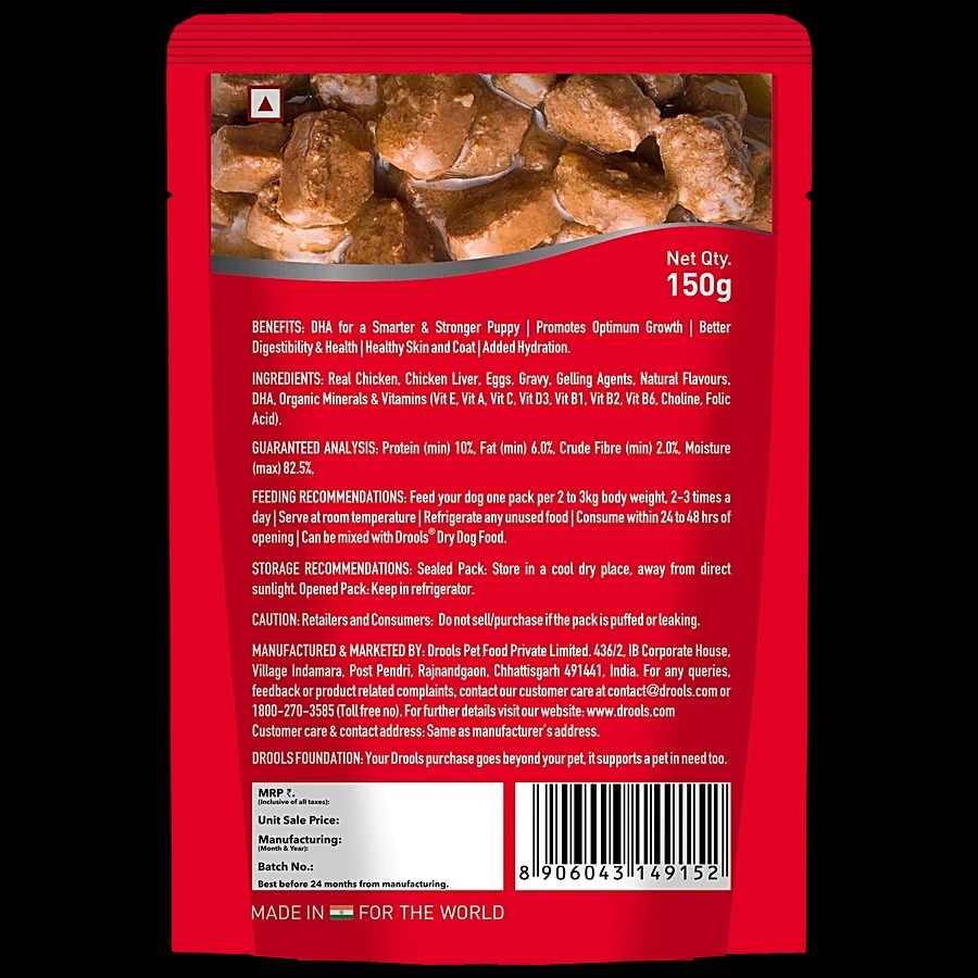 Drools Real Chicken & Liver Chunks In Gravy Wet Food For Puppy, 150g
