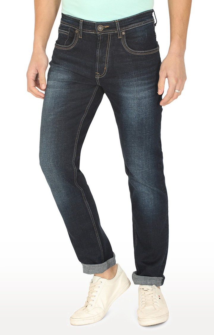 JBD-STR-112 MID BLUE Men's Blue Lycra Solid Jeans