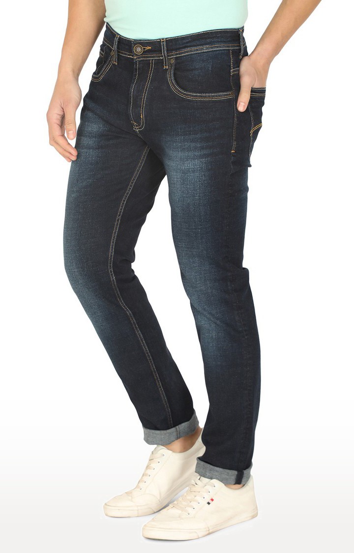 JBD-STR-112 MID BLUE Men's Blue Lycra Solid Jeans