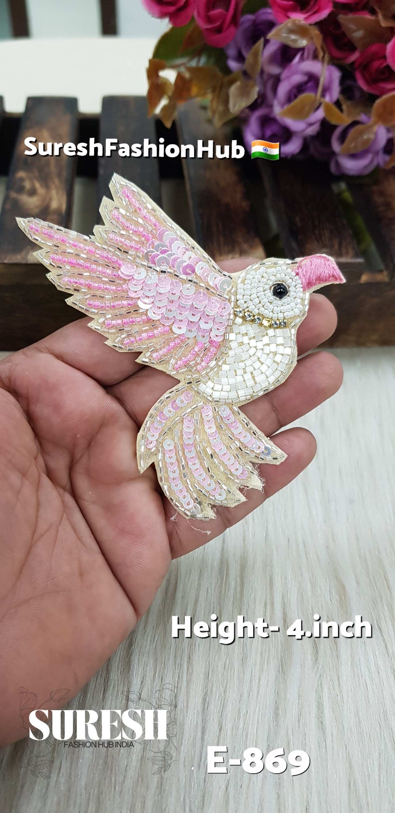 E-869 Pink Right Side Flying Bird Patch