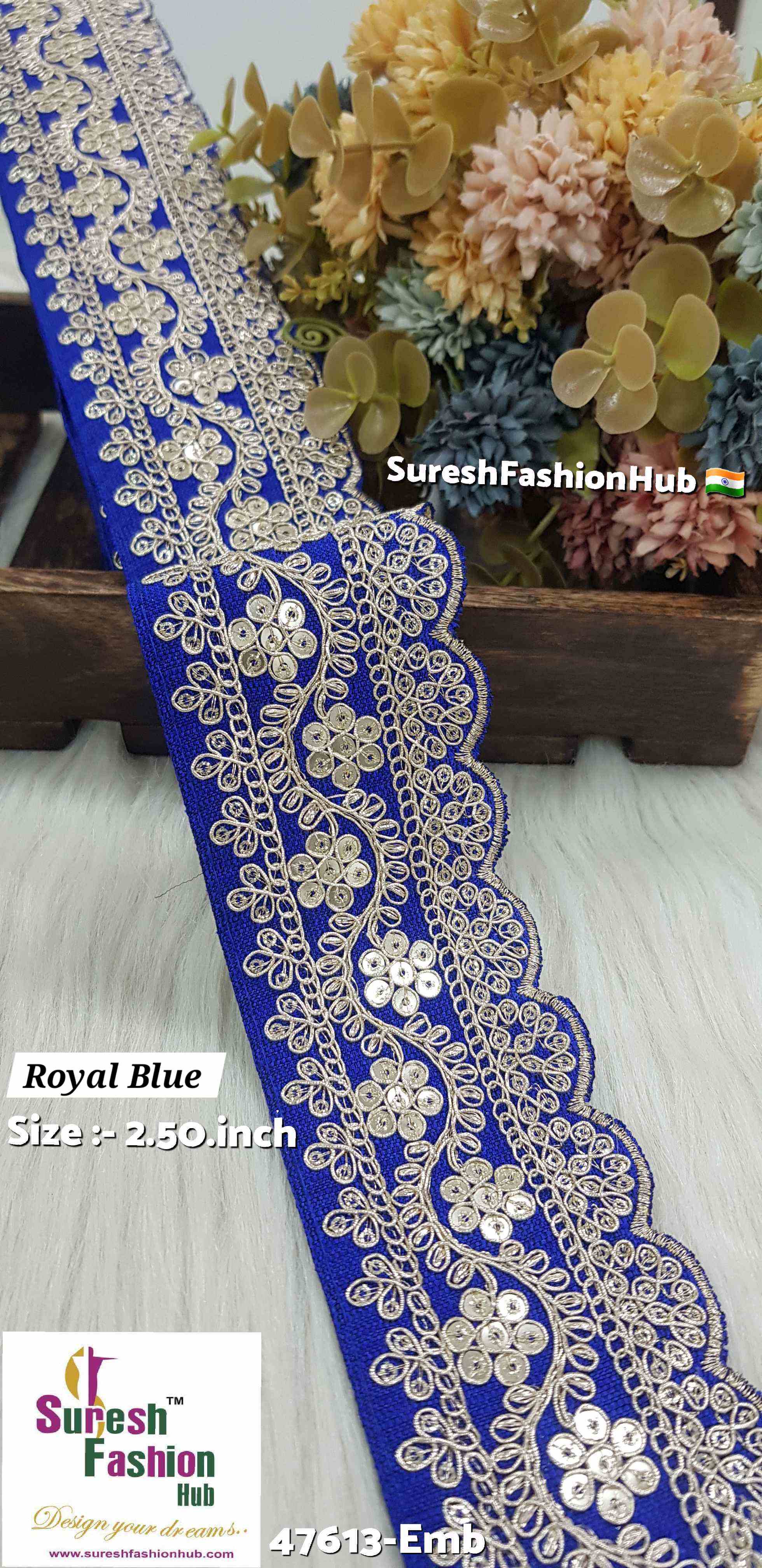 Floral Royal Blue Fabric Based EmbroideryFloral Royal Blue Fabric Based Embroidery