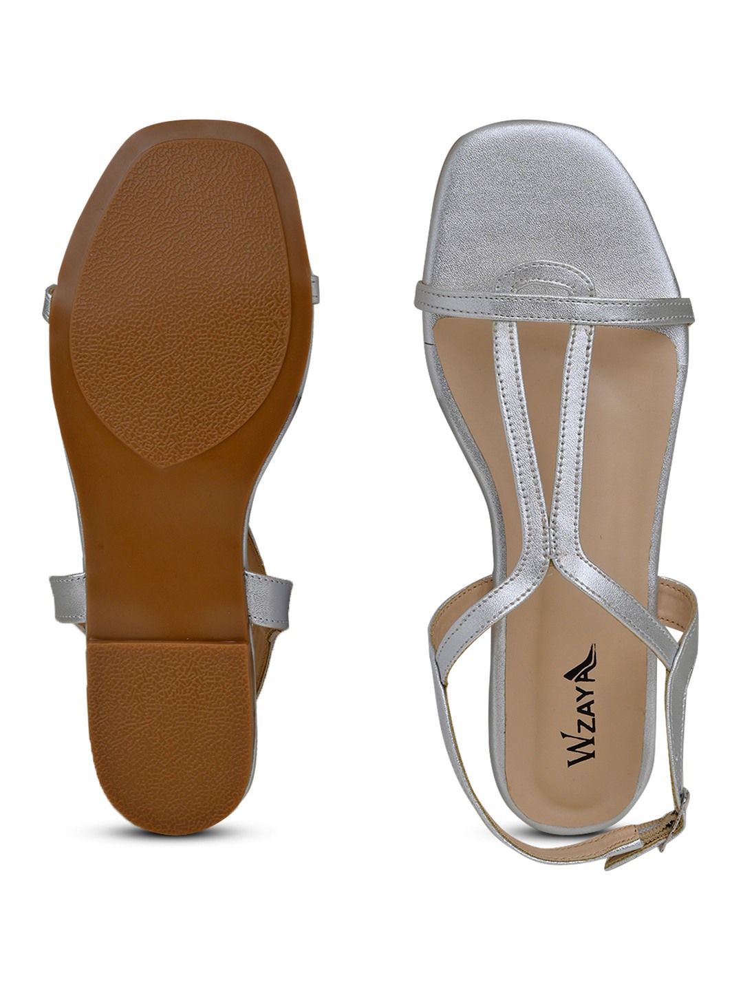 Silver Metallic T-Strap Flat Sandals
