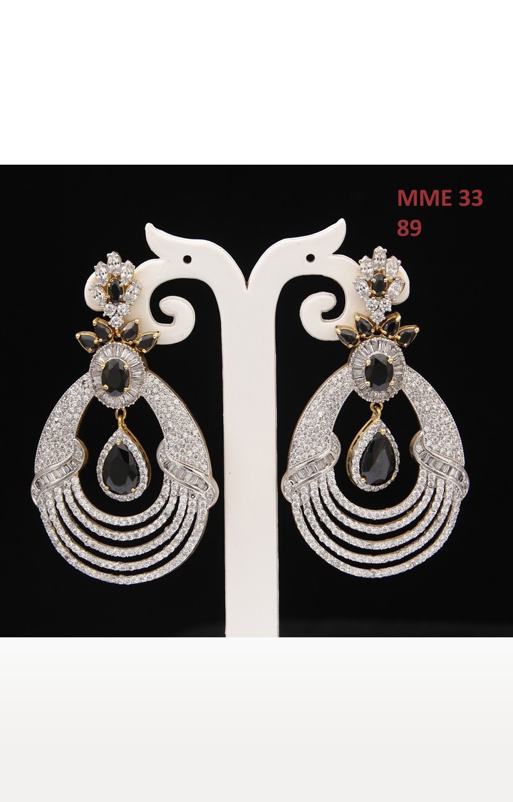Cz Silver Finish Earrings Hook Type