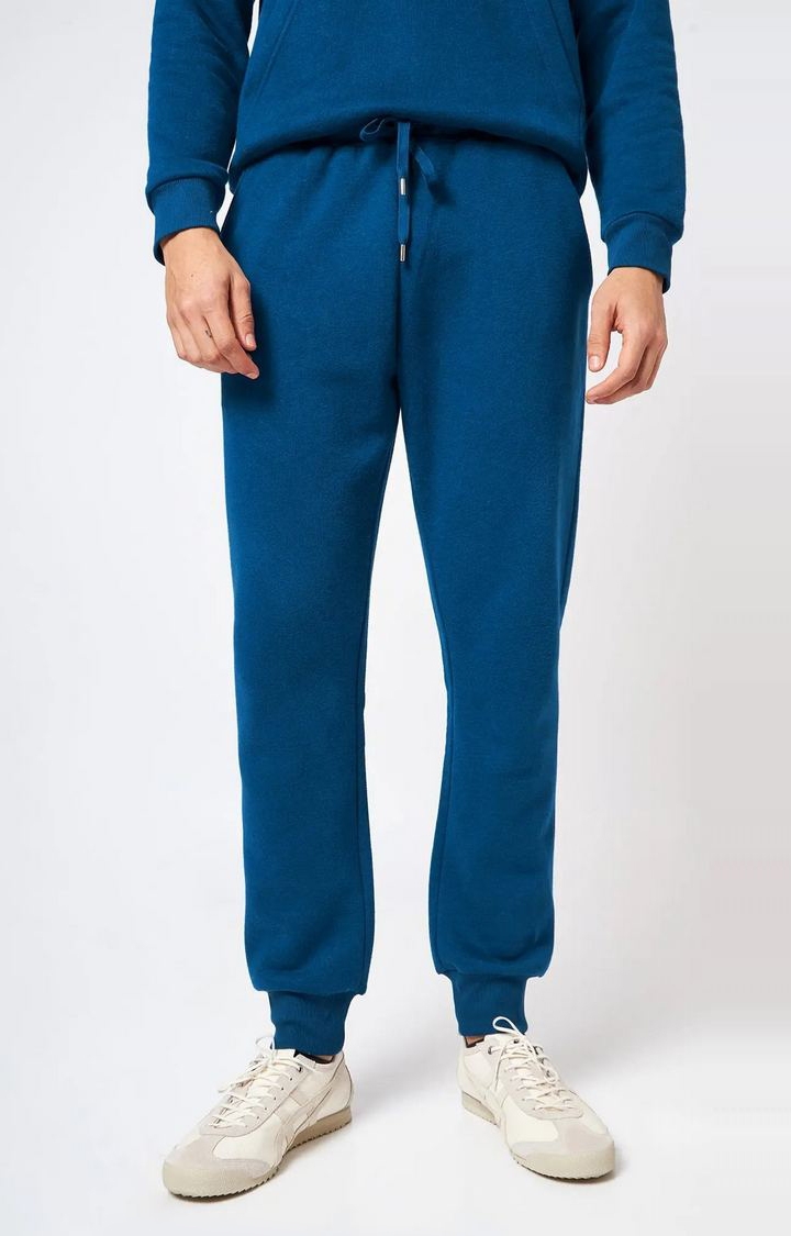 Men's Blue Polyester Trackpants