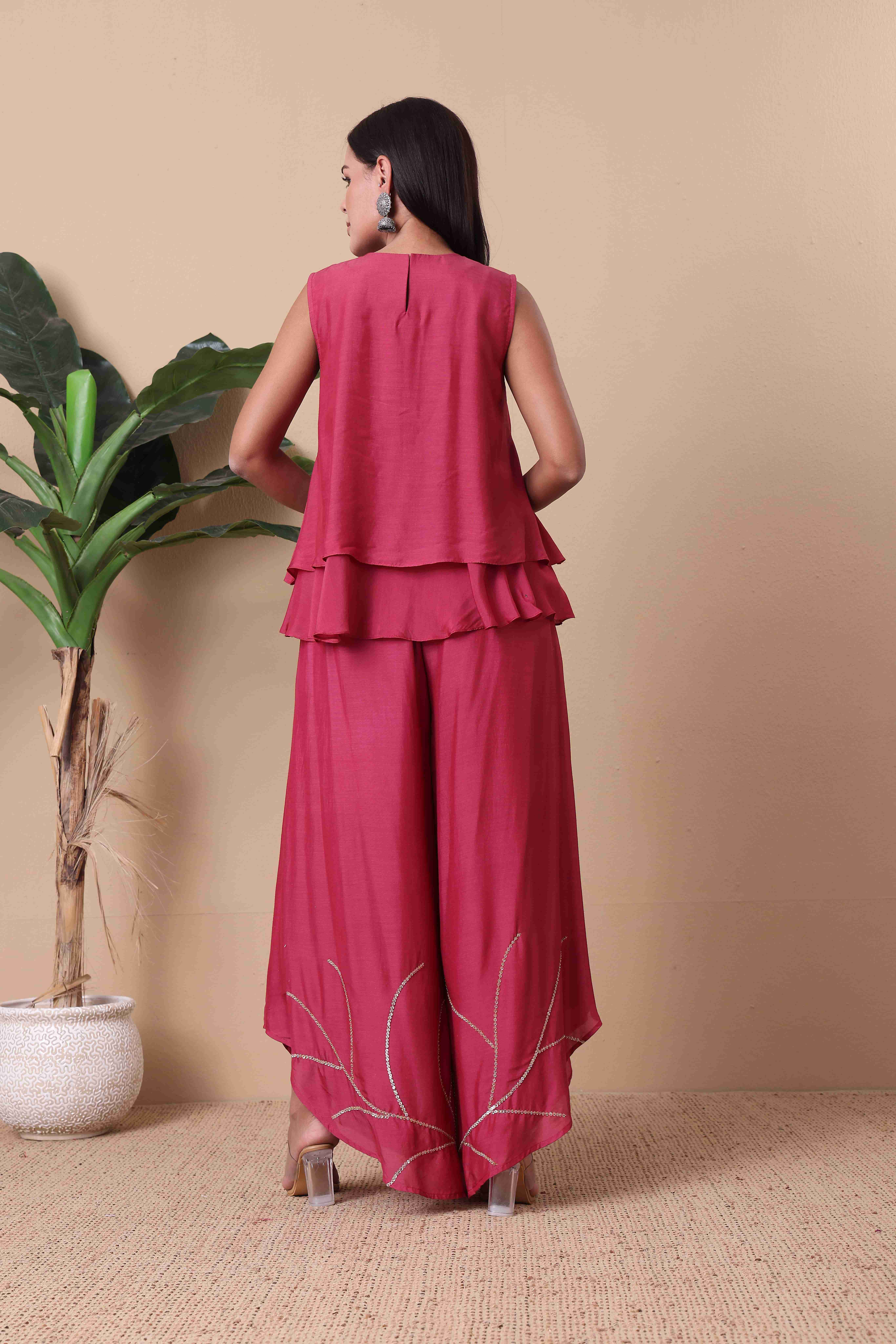 Wine Co-ord Set with Intricate Embroidery